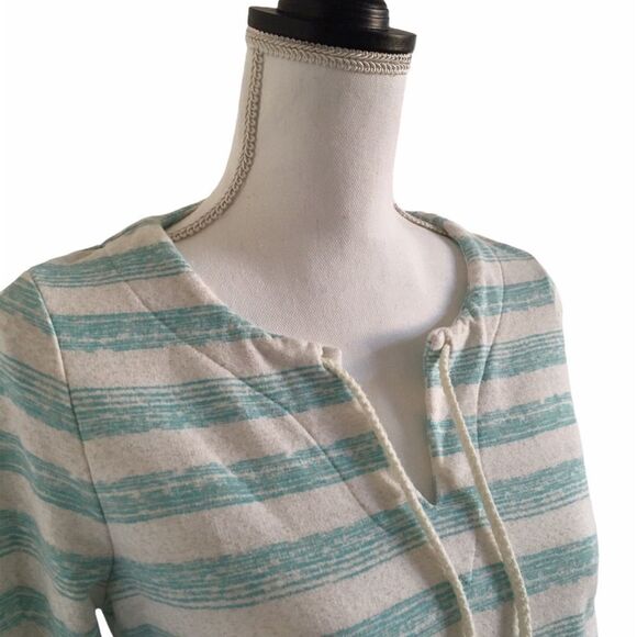 Sonoma Striped Pullover Lace Up Sweatshirt Mint Green & Ivory Women’s US Small - Picture 2 of 4